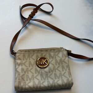 Michael Kors Cream and Brown Logo Crossbody Bag